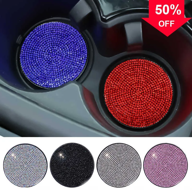 New Car Diamond Coaster Anti-Slip Water Cup Pad Blingling Rhinestones Decoration Drink Cup Holder Mat Auto Interior Accessories