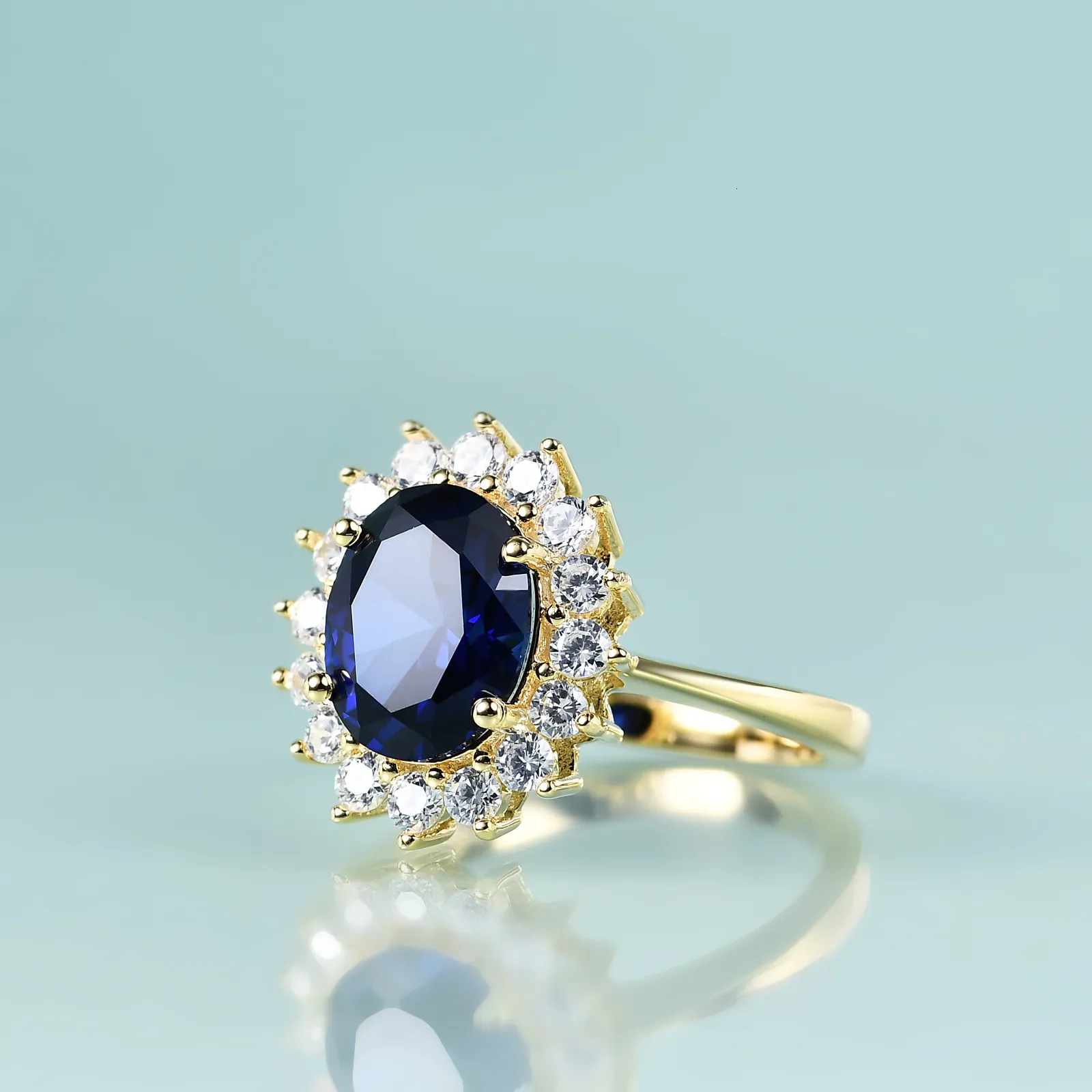 Solitaire Ring Gem's Beauty Princess Diana Inspirerad uttalande Förlovningsring 14K Guldfylld Sterling Silver Lab Blue Sapphire Birthstone Ring 230607