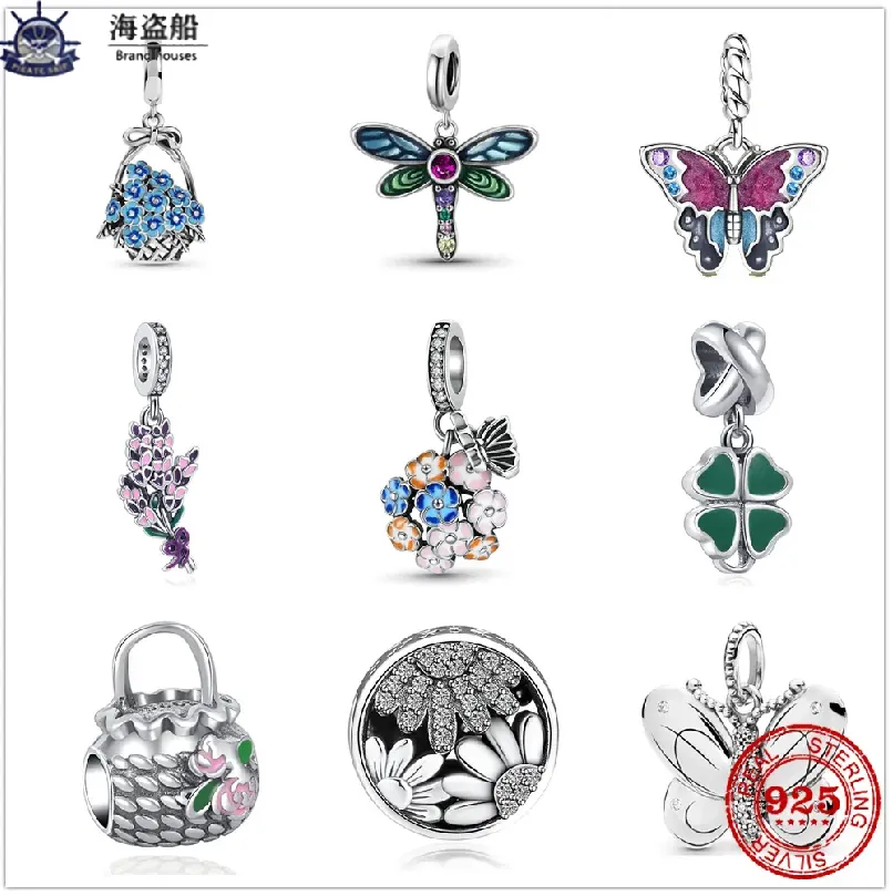 Voor pandora bedels authentieke 925 zilveren kralen Dangle Shiny Dragonfly Blooming Flower Bead