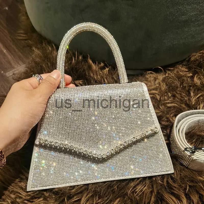 Borse da sera Maniglia Borsa a tracolla in cristallo con strass Borse e borsette firmate di lusso Femme Pochette da sera Borsa a tracolla lucida argento J230608