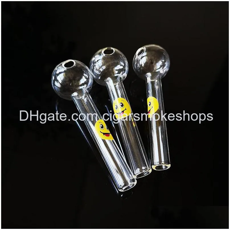 Pipes À Fumer 4 Pouces Mini Cuillère Sourire Motif Pyrex Verre Brûleur À Huile Pipe À Main Tabac Dab Rig Outil Accessoires Sw15 Drop Delivery H Dhnfx