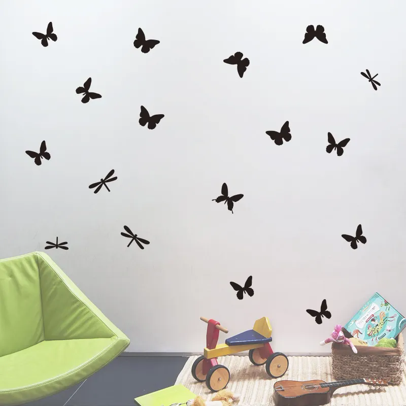 14 pièces/ensemble dessin animé papillons libellule Stickers muraux pour enfants chambre d'enfant Art Mural garde-robe réfrigérateur décoration vinyle Stickers muraux