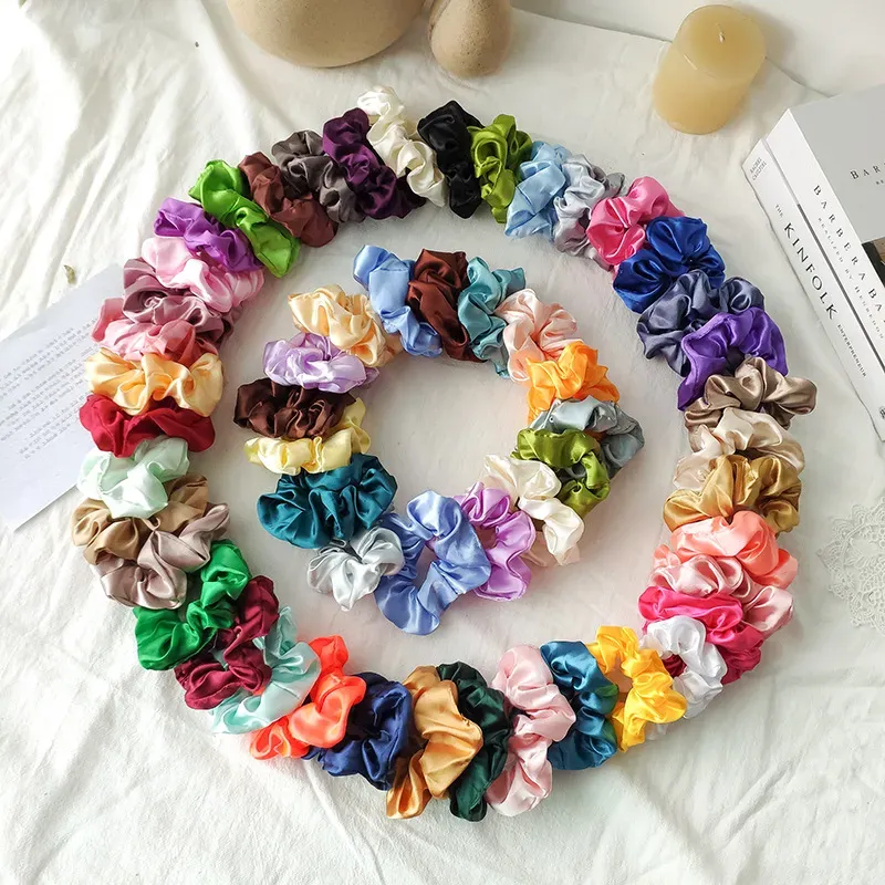 Seda satinada Color sólido brillante Scrunchies Bandas elásticas Corbatas Conjunto Mujeres Niñas Cola de caballo Titular 54 Colores Cuerda Accesorios 20 piezas