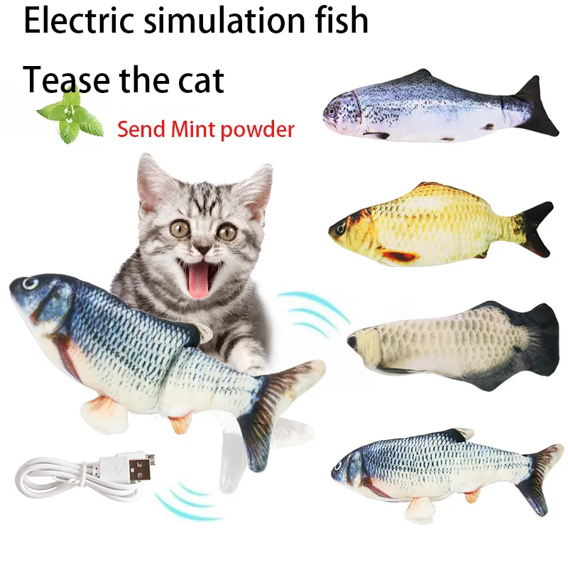لعبة Pet Cat Electric Toy 3D Simulation Cat Mint Fish Soft Plush Whating Fish Toy USB شحن المحاكاة