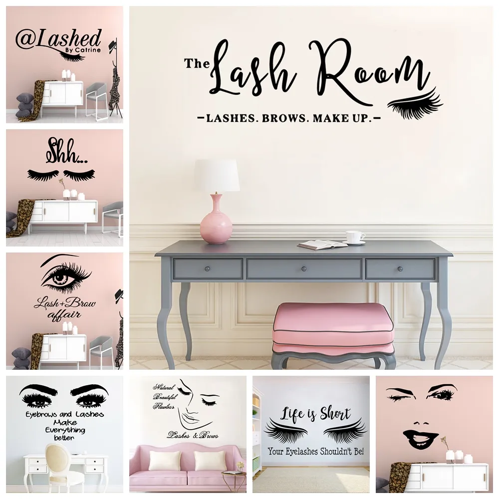 Amusant La salle des cils Sticker Art Vinyle Autocollants Pour Salon De Beauté Vinyle Mural Fille Chambre Amovible Décoration de La Maison Wallsticker