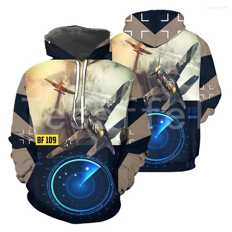 Herr hoodies BF-109 Fighter 3D Tryckt 2023 Fashion for Men/Women Hooded Sweatshirt dragkedja Casual Unisex Pullover S19