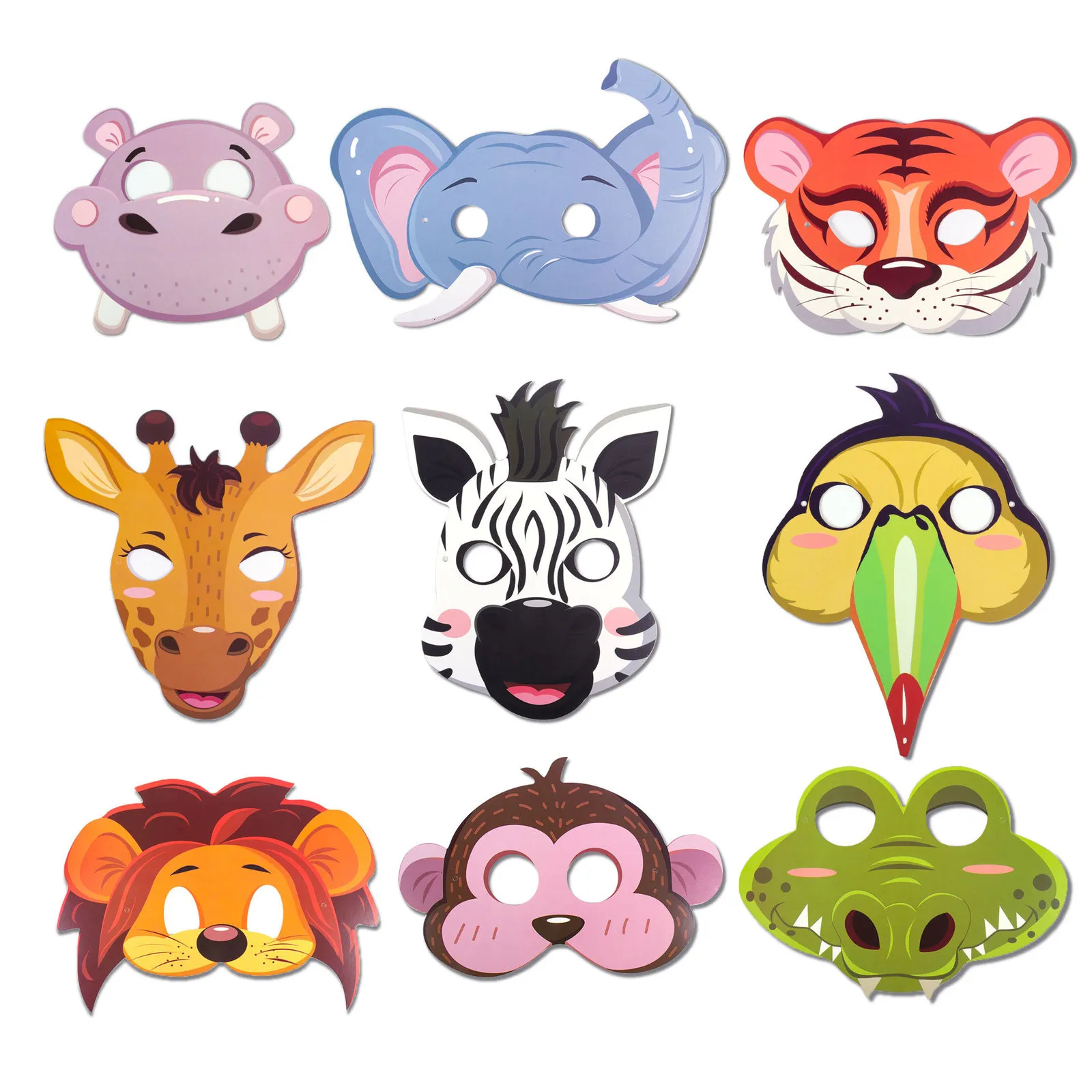 Parti Maskeleri 9pcs Hayvan Maskesi Jungle Dekor Tiger Lion Safari Tema Doğum Günü Malzemeleri Bebek Duş Çocukları Hediyeler 230607