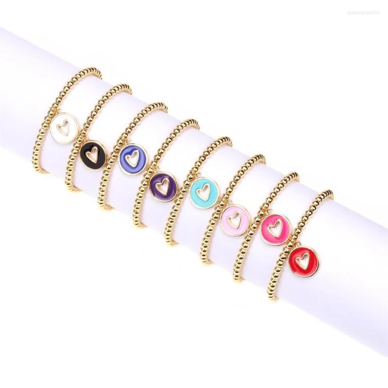 Charm Armbanden EYIKA Luxe Holle Hart Bedels Koperen Metalen Kralen Stretch Streng Armband Kleurrijke Emaille Verstelbare Armband Vrouwen Meisje