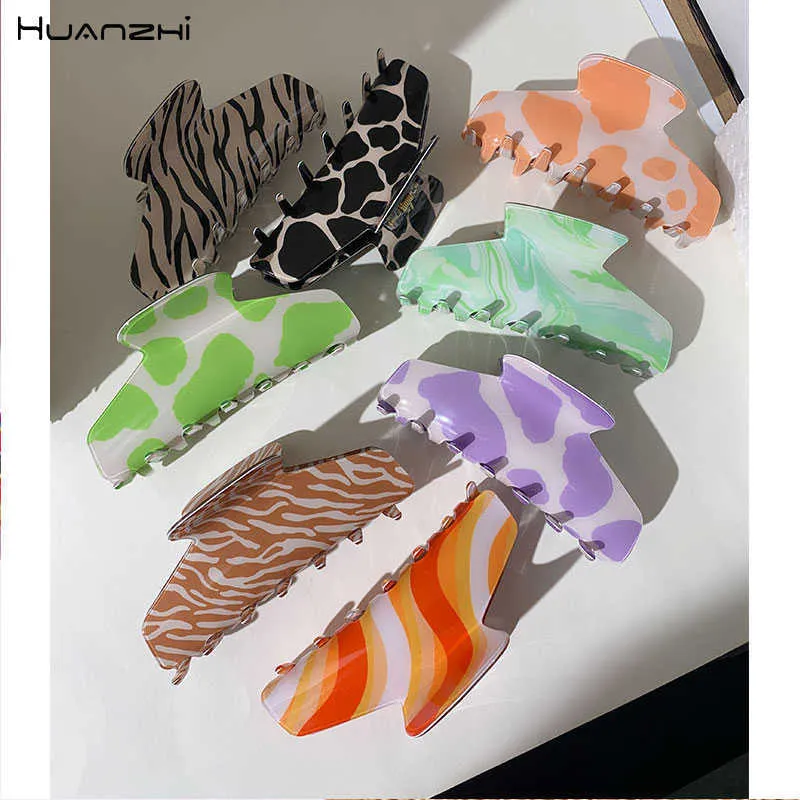 Dangle Kroonluchter Zebra Haar Clip Groen Paars Melk Patroon Grote Haar Klauwen voor Vrouwen Trendy Sieraden Hoofd Accessoires HUANZHI 2022 INS Z0608