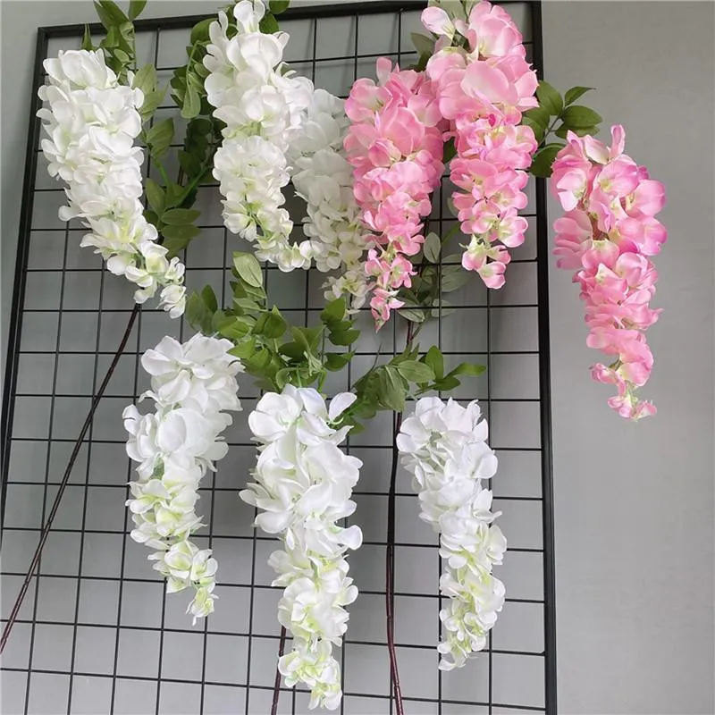 Decorative Flowers & Wreaths Artificial Flower Three Forks Wisteria Branch Home Wall Table Decor Beanflowers For Garden Wedding Hanging Craf