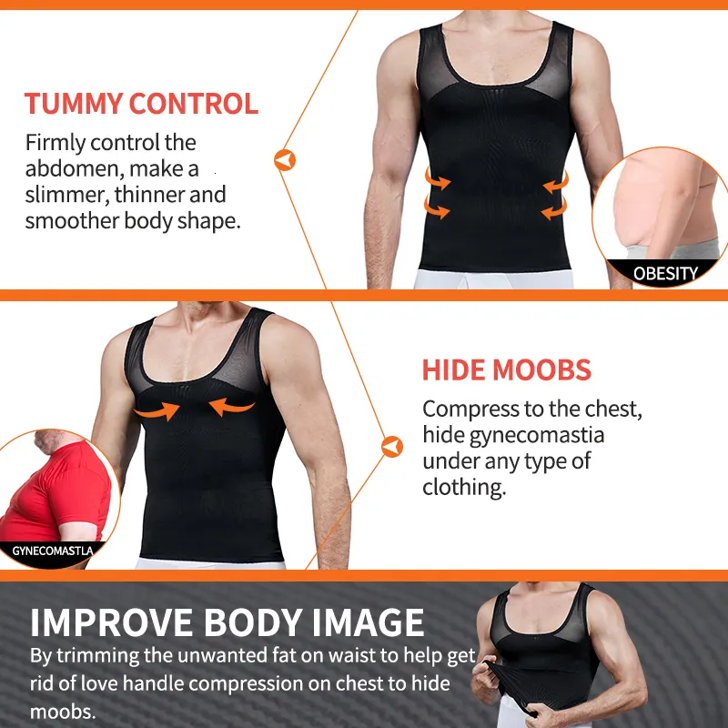 Men Slimming Body Shaper Belly Chest Moob Tummy Compression Vest Shirt Tank  Top