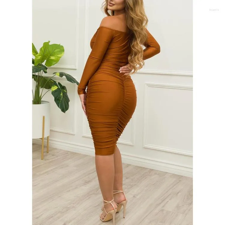 Long Sleeve Off Shoulder Bodycon Midi Dress with Ruched Satin Fabric for Autumn from Dhgate Basic & Casual Dresses - price 47.95 Long Sleeve Off Shoulder Bodycon Midi Dress with Ruched Satin Fabric for Autumn from Dhgate Basic & Casual Dresses - price 47.95