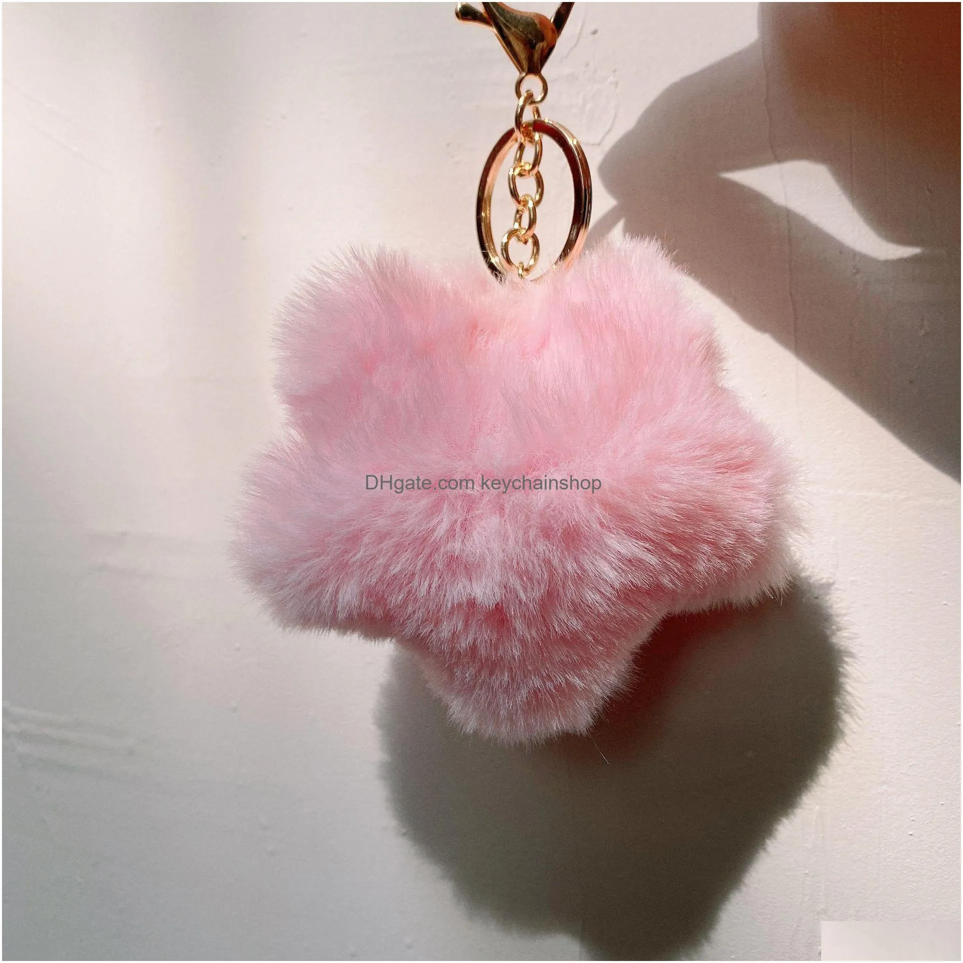 Nyckelringar Lanyards Plush Star Keychain 7 Färgdekoration Small Hairball Pendant Key Ring Gift Söt prydnadsbil Drop Delivery FA DH1B6