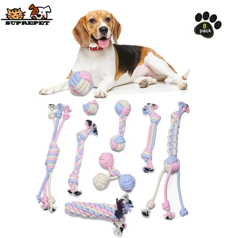 SUPREPET Welpenspielzeug, Macaron-Farben, Baumwollseil, Ball, Kauspielzeug für Hunde, Seil für die Hundepflege, Backenzahnspielzeug für Hunde im Freien, Hundezubehör