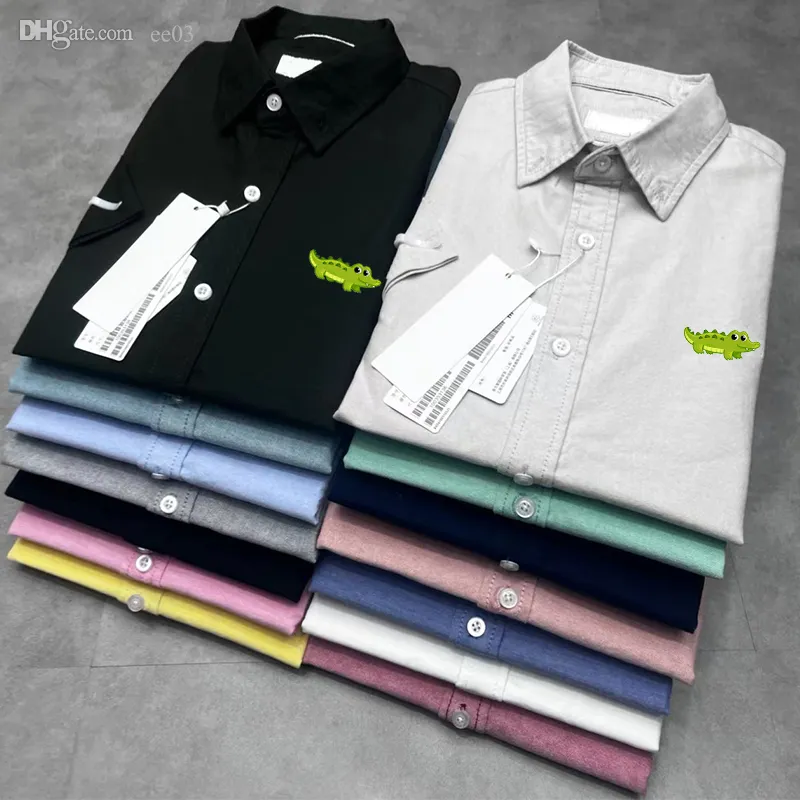 Camisas masculinas de marca francesa de alta qualidade, gola clássica de algodão com pequena malha bordada de crocodilo, camisa polo Lac