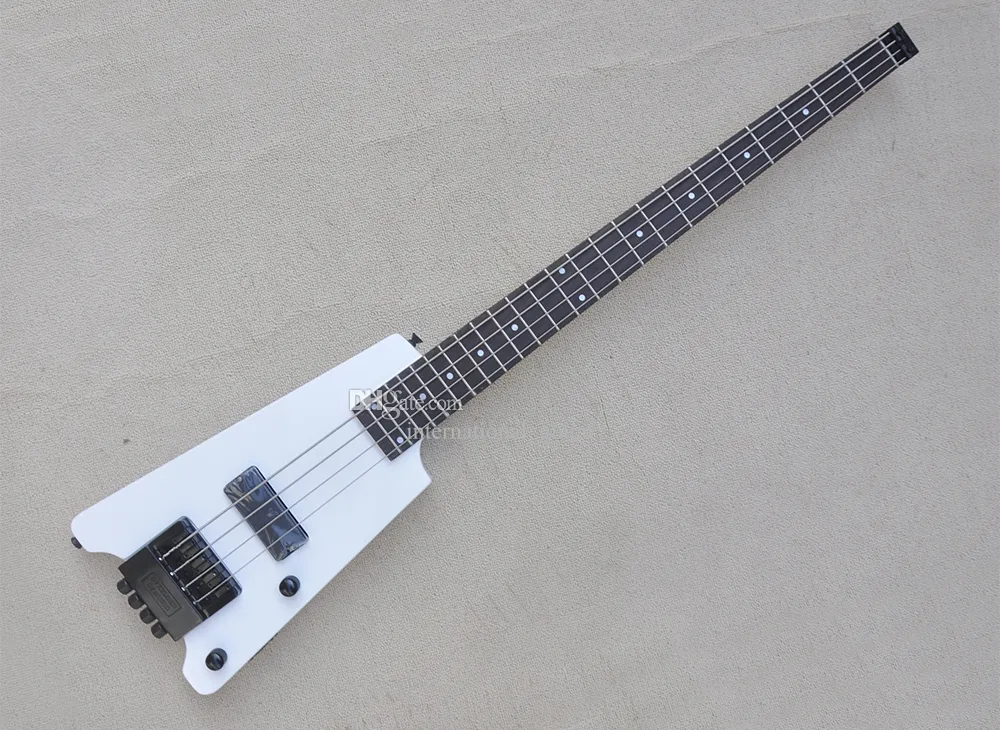 4 Strings White Headless Electric Bass Guitar with Floyd Rose Rosewood Fretboard 24 Frets Customizable