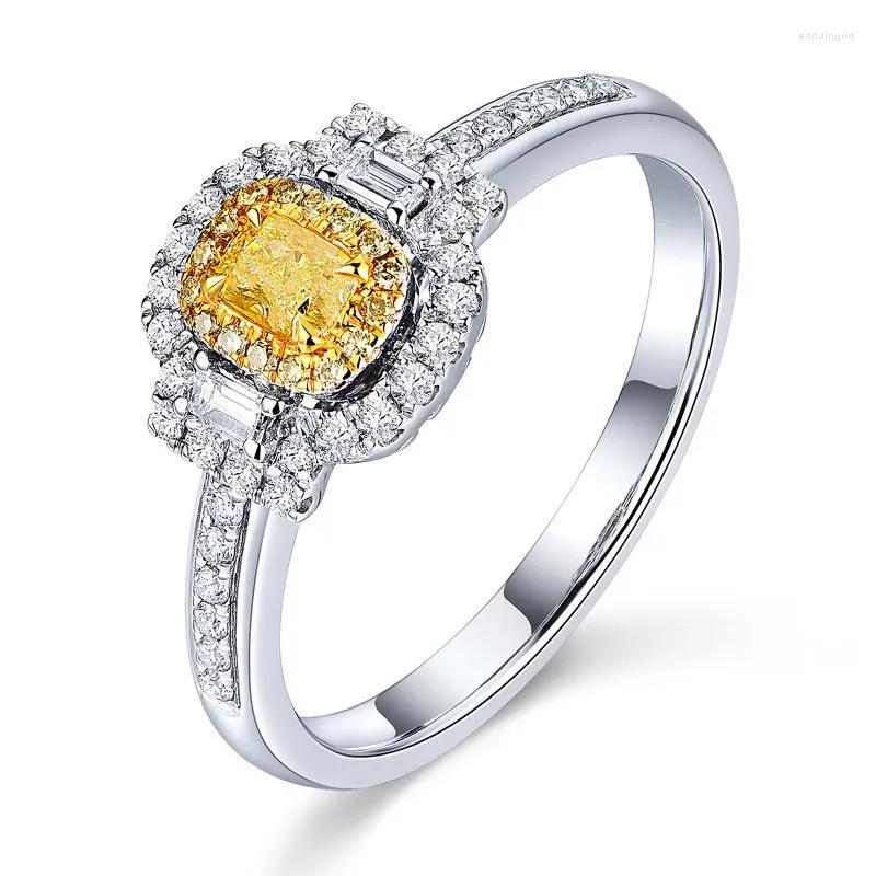 Cluster Rings 925 Sterling Silver Luxury Female Girl Crystal CZ Stone Ring Boho Color Yellow Promise Engagement For Women