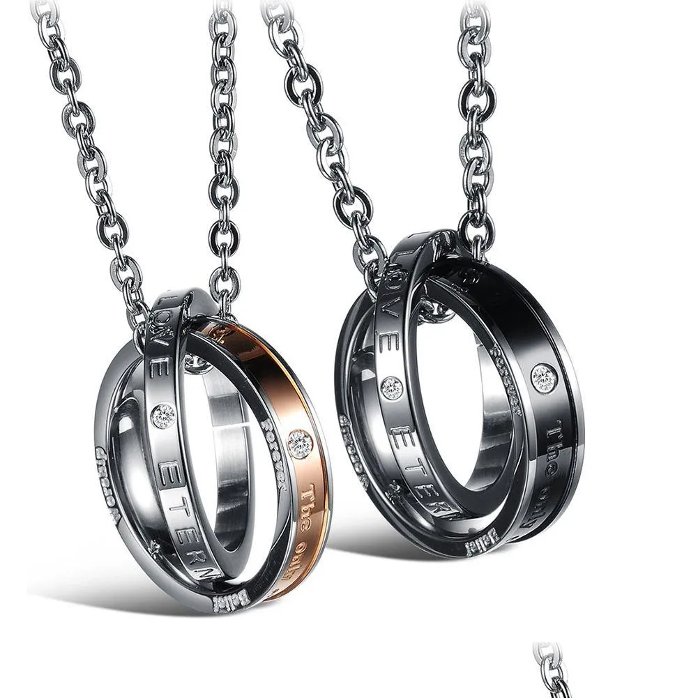 Hänge halsband klassiska dubbelcirklar par halsband rostfritt stål 14k guldpläterad titanälskare engagemang smycken dropp deli dhfug