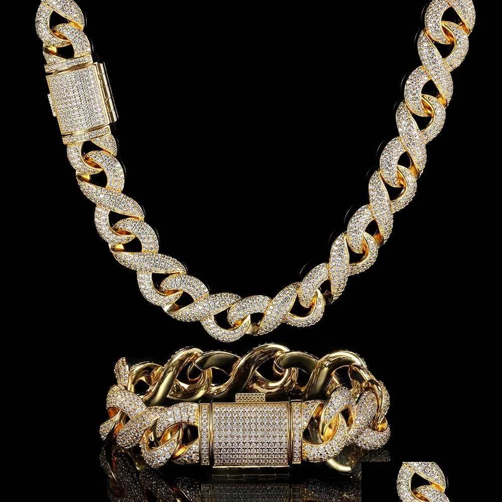 Colar de pulseira 15 mm hip hop elo cubano conjunto de joias bling banhado a ouro 18 quilates para homens conjuntos de entrega direta de presente Dhpjr