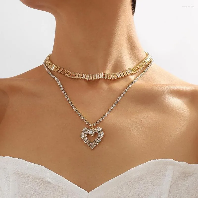 Kolye Kolyeleri Moda Pençe Zinciri Rhinestone Collarbone Yığılmış Kolye Vintage Aşk Kalbi Kadınlar Akşam Yemeği Takı