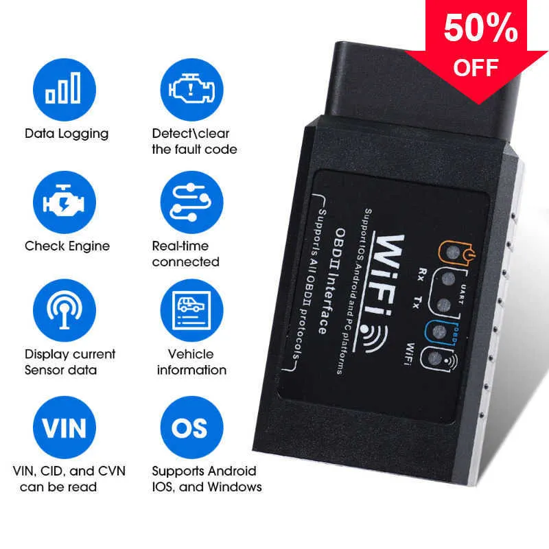 Nouveau Scanner de voiture OBD2 WIFI ELM327 V1.5 pour iPhone IOS/Android Auto OBDII OBD 2 ODB II ELM 327 V1.5 outil de Diagnostic de lecteur de Code WI-FI