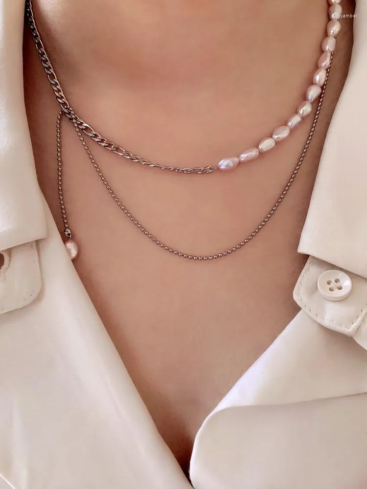 Цепи Женские натуральные жемчужные ожерелье с удалением цепного барокко розовые пресноводные чокеры подвесной галстук