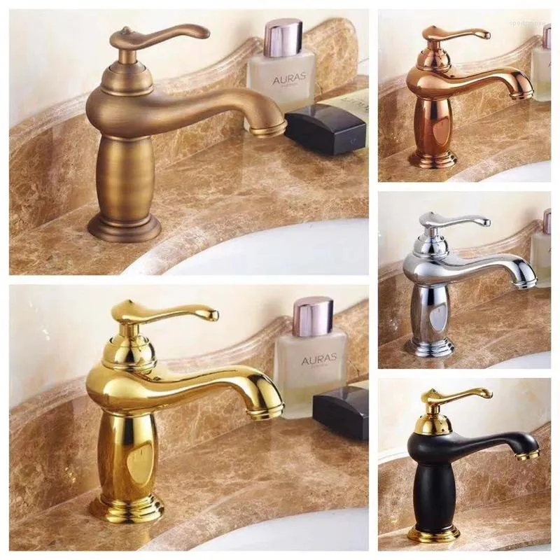 Bathroom Sink Faucets Solid Copper Luxury Europe Style Antique Gold Basin Faucet Single Handle Cold And Water Mixer