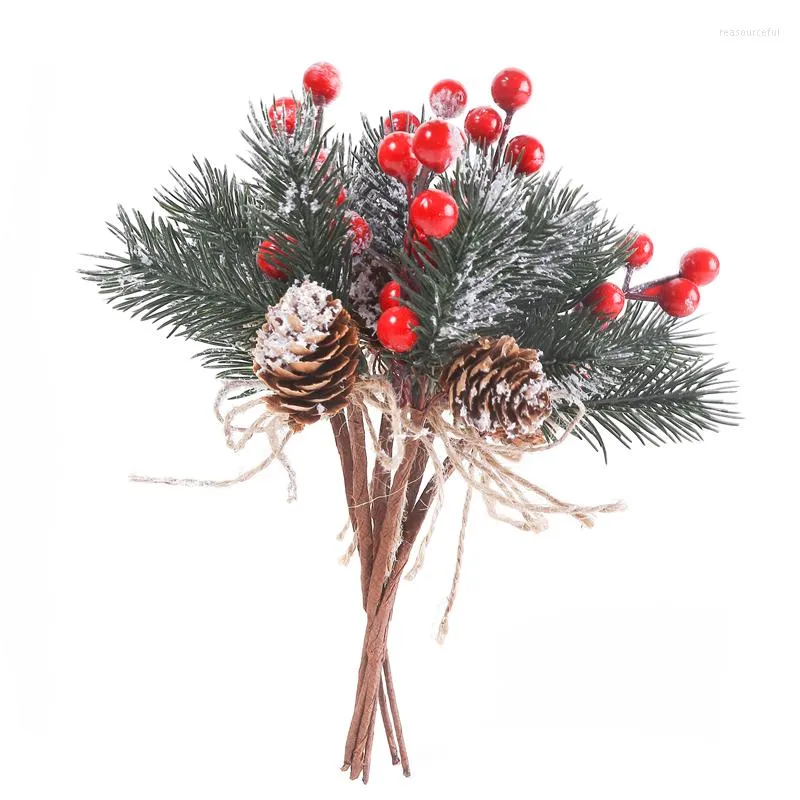 Fleurs décoratives 2 Style bricolage décoration d'arbre de Noël Simulation baie courte branche vacances pin aiguille tour plante artificielle ornement de Noël