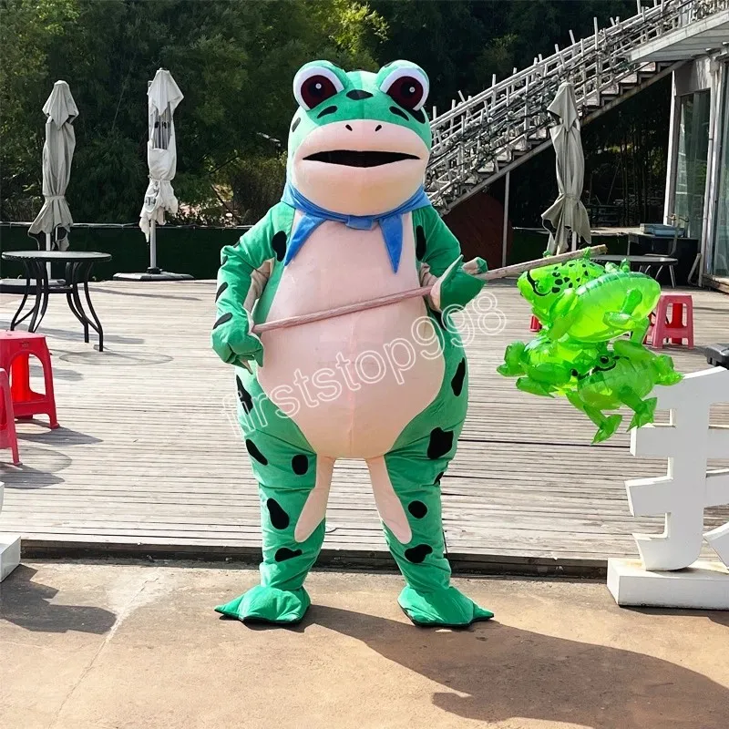 Frog Mascot Costume Simulação de performance Personagem de desenho animado Anime Tema Adultos Tamanho de Natal Publicidade ao ar livre Outfit Terno