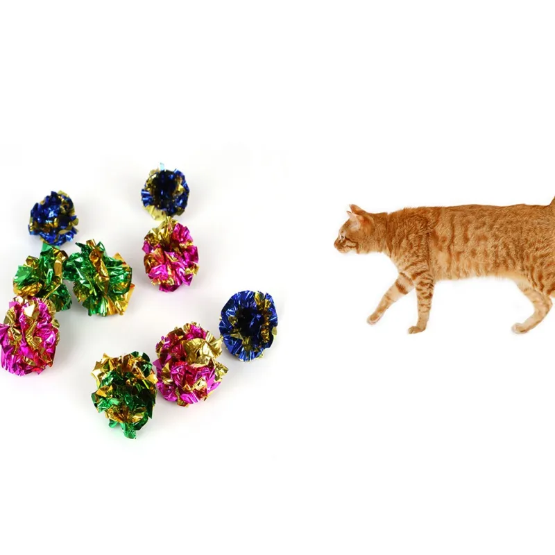 12st/Lot Colorful Crinkle Foil Interactive Balls Mylar Pet Cat Toys Funny Colorful Sound Ring Paper Toy