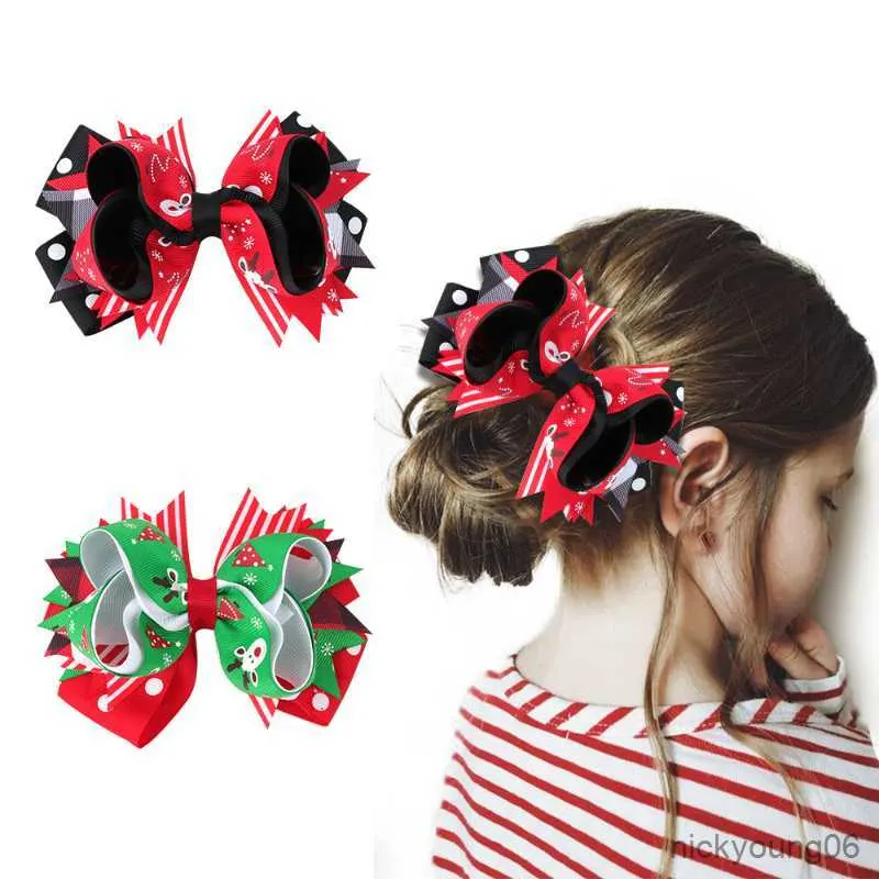 Hair Accessories Christmas Bowknot Hairpins for Girls Red White Spots Elk Bow Clip Kids Fashion Headwear New R230608