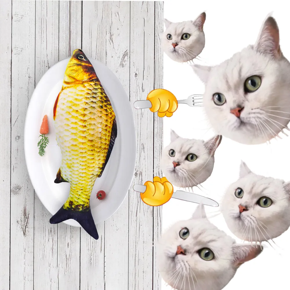 Juguete para gatos, muñeca interactiva con forma de pez, simulación 3D de peces, juguete para gatos, almohada suave, juguete de menta para gatos, juguetes de peluche para mascotas para gatitos