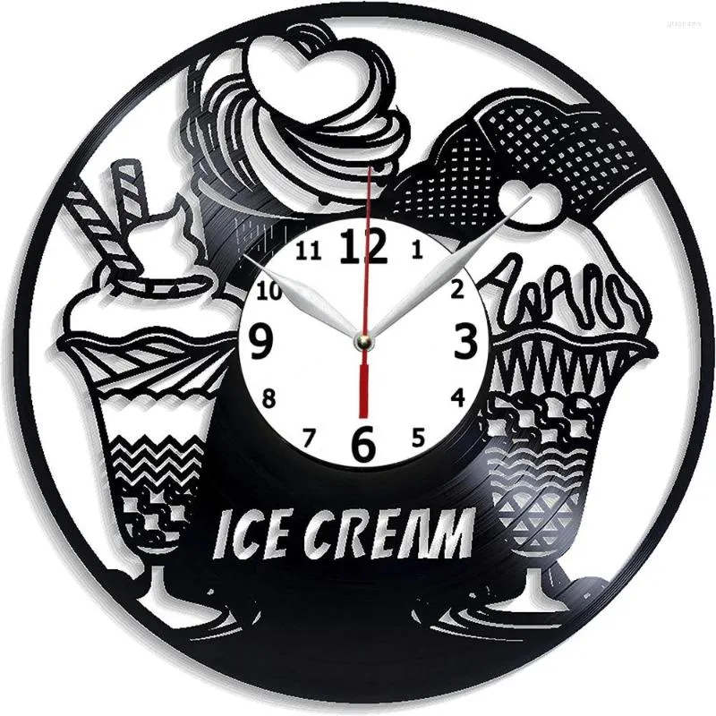 Wall Clocks Food Kitchen Decoration 12 Inch Clock Xmas Gift Ice Cream Record For Her Art Cloc