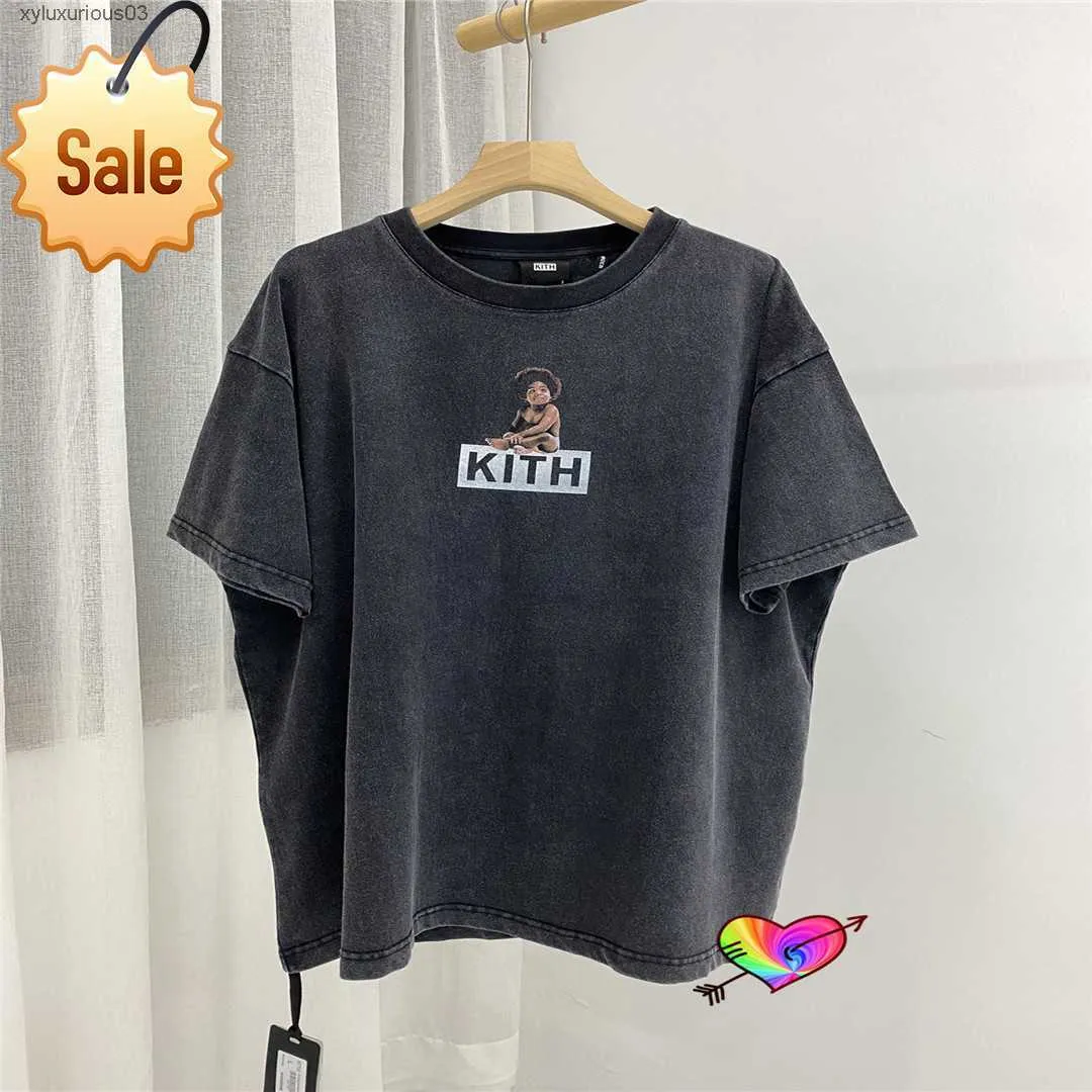 T-shirt da uomo Maglietta da ragazzo Uomo Donna 1 Stampa Graghic di alta qualità Kith Tee Washed Vintage Manica corta Leggermente oversizeub29