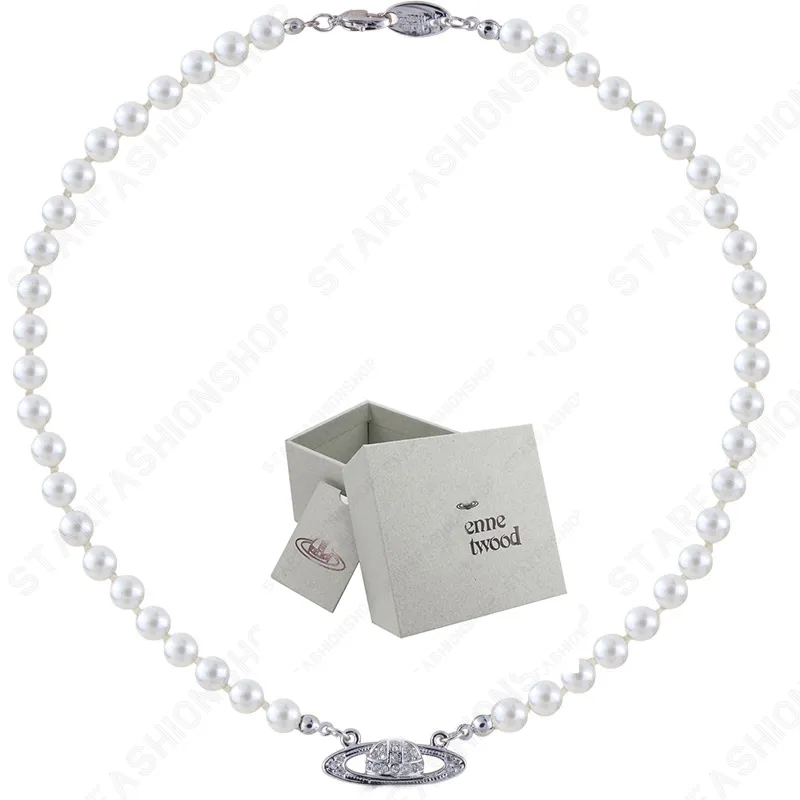 Necklaces Pearl Beaded Diamond Tennis Necklace Woman Silver Chains Vintage Trendy Style Desigenr