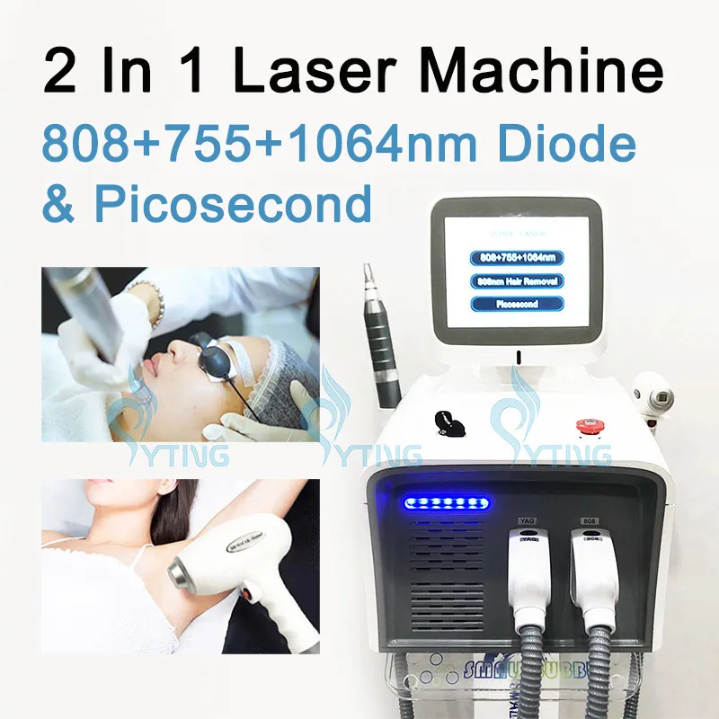 Picosekund trippelvåglängd 808nm 755nm 1064nm diod laser hår tatuering avlägsnande maskin eyline borttagning kaffe spot pigmentering