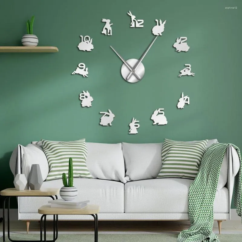 Wall Clocks 3D Mirror Sticker Numbers Family Large Silent Quartz DIY Clock Animal Hanging Watch Woodland Nursery Decor