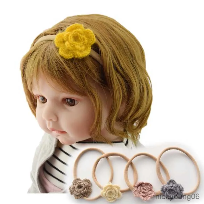 Accessoires de cheveux bébé filles bandeaux fleurs de laine à la main enfant bandeaux élastiques enfants Vintage enfant en bas âge printemps R230608