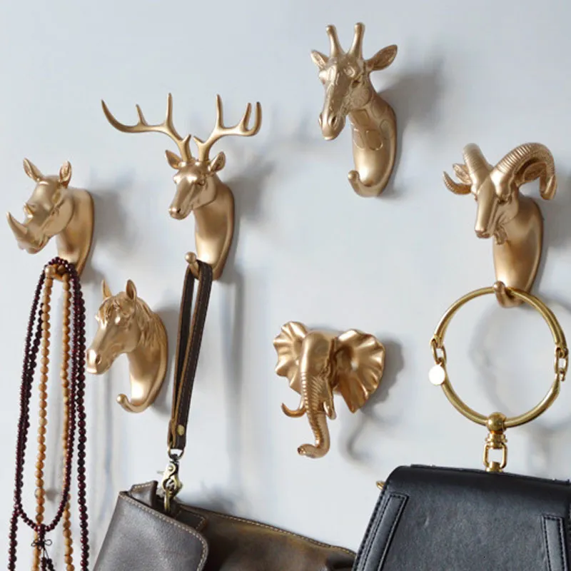 Ganchos Rieles Montado en la pared Animal Head Rack Coat Caps Hanger Horse Giraffe Elk Elefante Decoración decorativa Accesorios de baño 230607