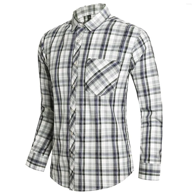 Chemises décontractées pour hommes Mens Fashion Striped Polyester Cotton Buckle Revers Long Sleeve Shirt Top Blouse Sleeves