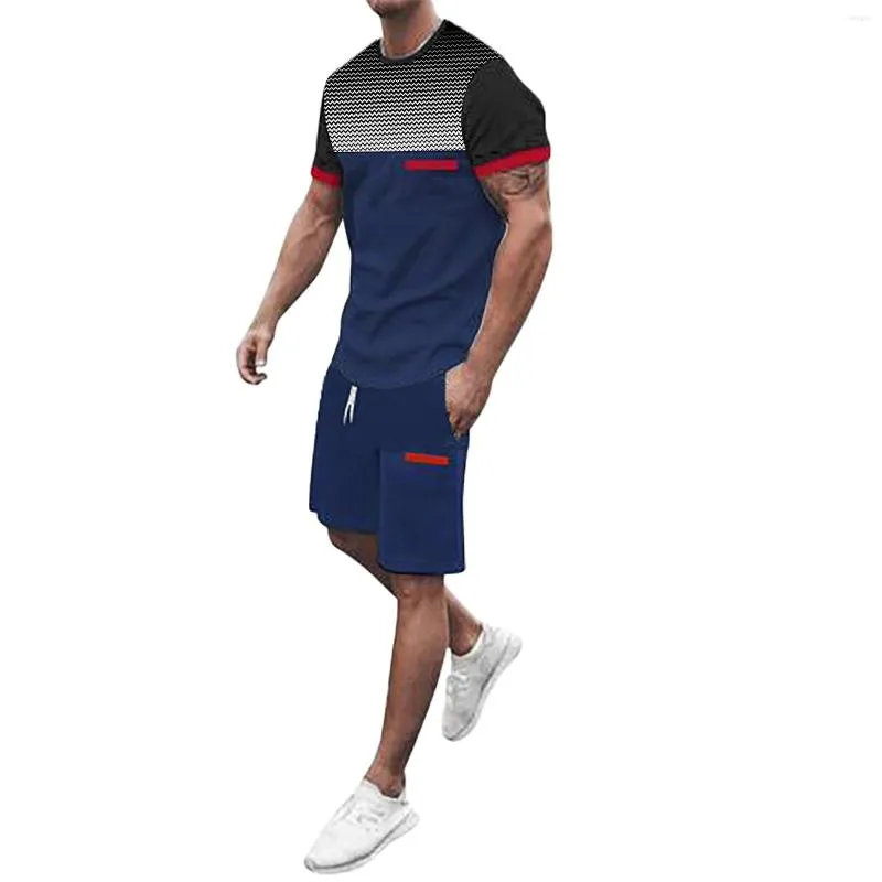 Herrespår Mens mode Kort ärm T -skjorta och shorts Set Summer 2 Piece Simple Metal Lapel Suit Coat Full Body Workout Men 007