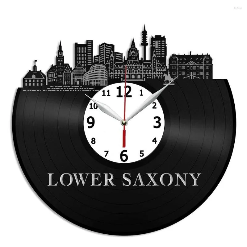 Relógios de parede Relógio de arte Skyline da Baixa Saxônia 12 polegadas - Ideia de decoração de quarto para casa Presente feito à mão para amigo