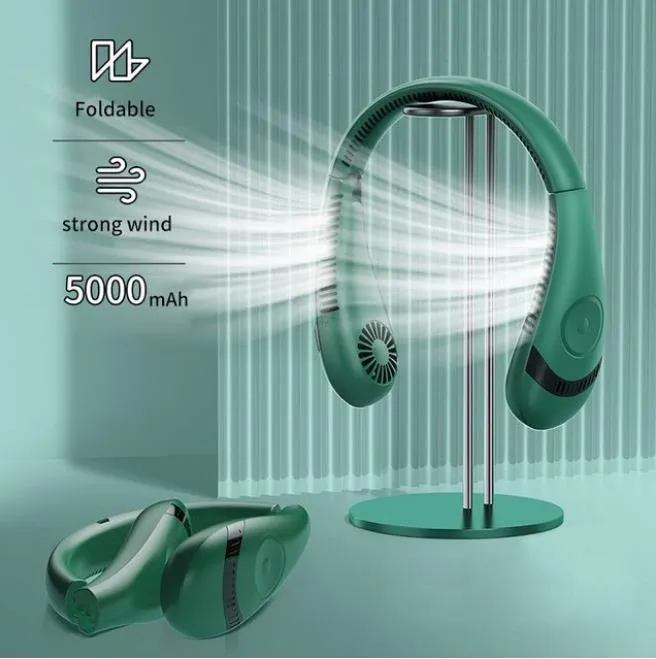 5-Speed Portable Hanging Neck Fan – USB Rechargeable, Bladeless With Cooling Plate
