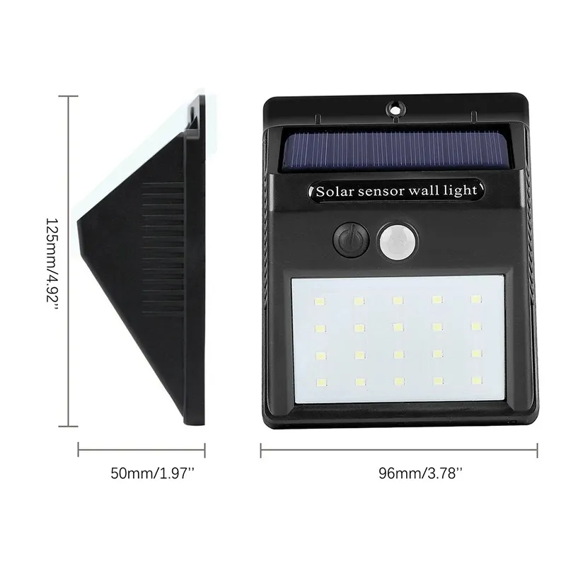 Lumière solaire 20 LED capteur de mouvement de sécurité lumière résistante aux intempéries pour le pont de clôture d'escalier de porte arrière de jardin