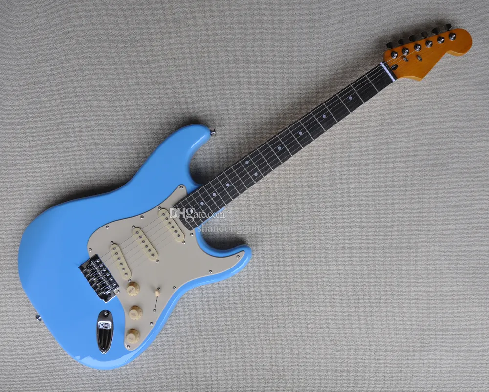 Lichtblauwe elektrische gitaar met palissander toets, tremolobrug, gratis verzending