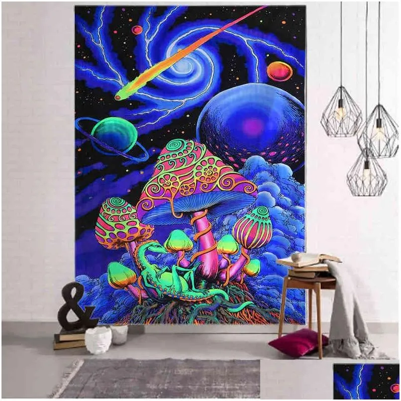 Tapestries hippie tapestry psykedelisk svamp vägg hängande trolldom främmande mysterium heminredning konst väggmålning tyg j220804 dhg0o