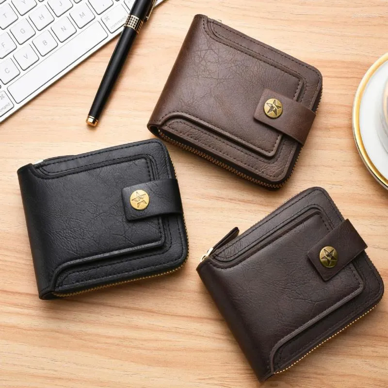 Wallets Vintage Men's Wallet Pu Leather Short Purse Men Hasp Zipper Clutch Solid Porte Feuille Hommes Monnaie Homme