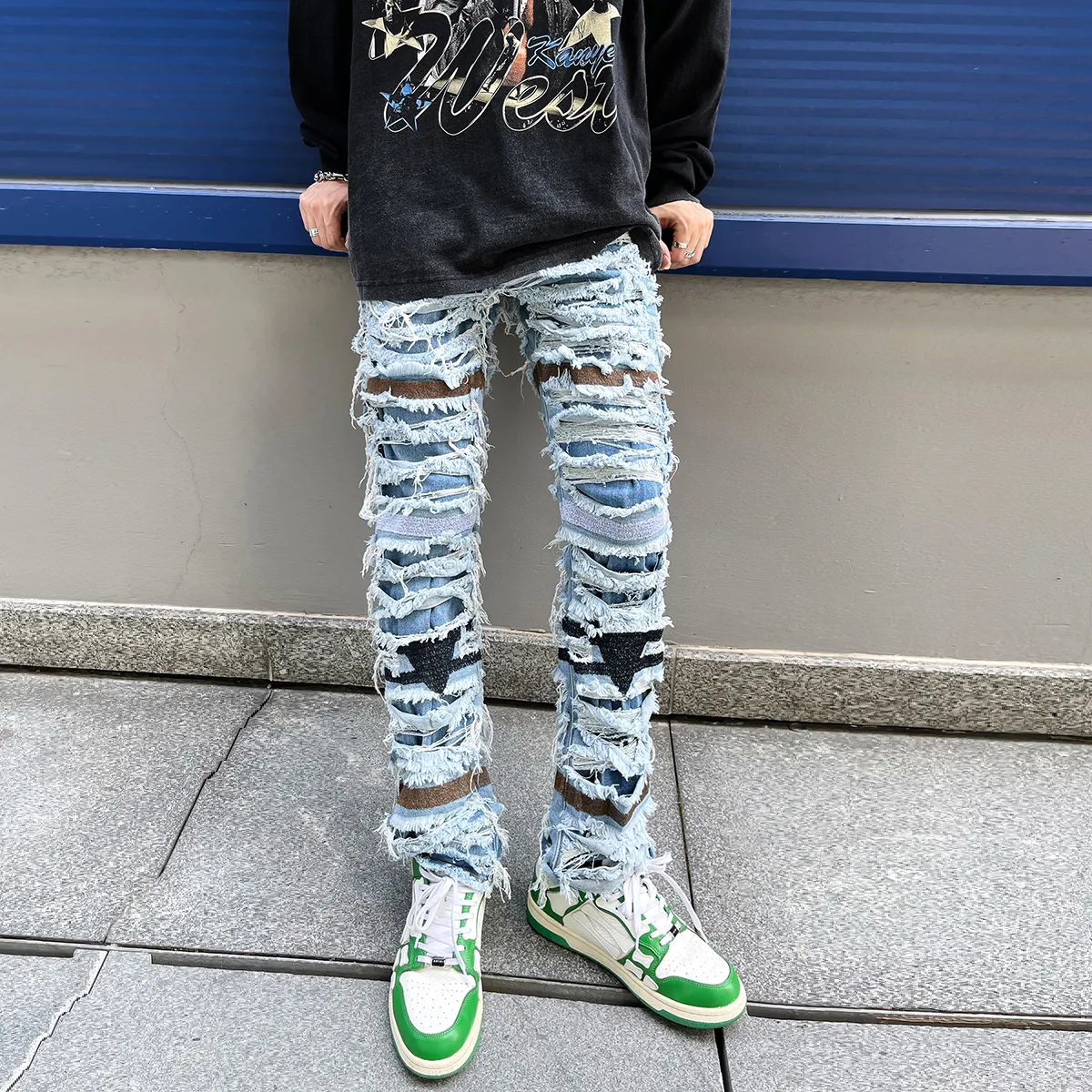 Herren Jeans Y2k Plissee Slim Ripped Washed Distressed Seasons Streetwear Hip Hop Big Destroyed Biker Skinny Denim für Männer 230607