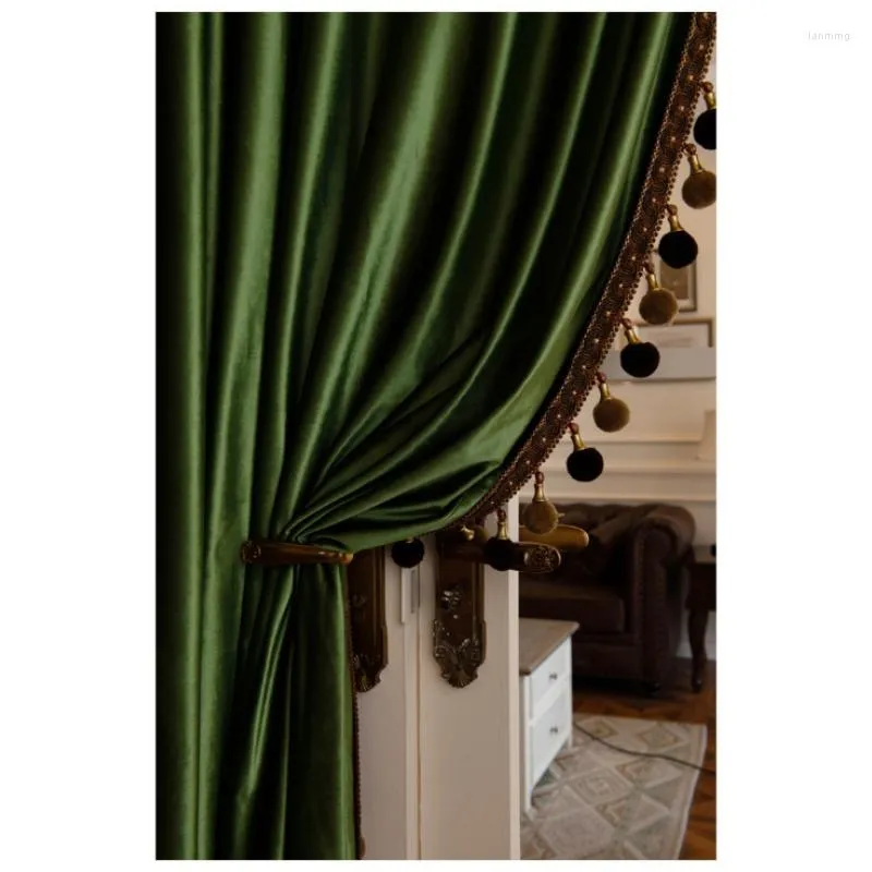 Cortinas luxuosas de veludo americano para sala de estar luz verde blackout saia quarto tule casa personalizada