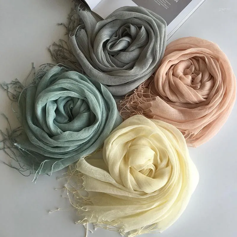 Scarves Solid Color Linen All-matched Summer Autumn Wraps Long Tassel Scarf Shawl